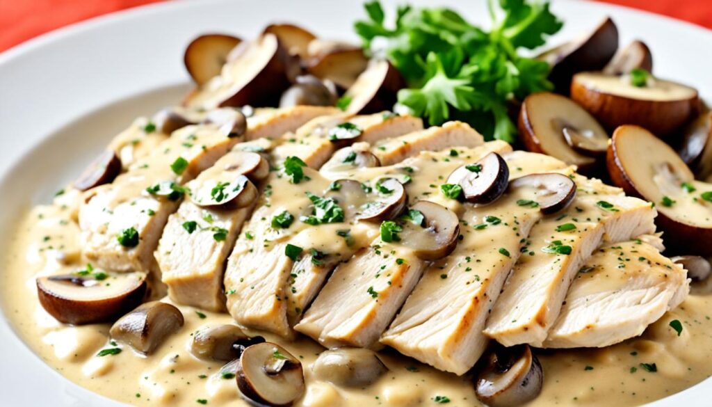 blanc de poulet en sauce et champignons