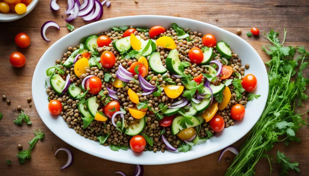 Salade de lentilles et légumes d'été