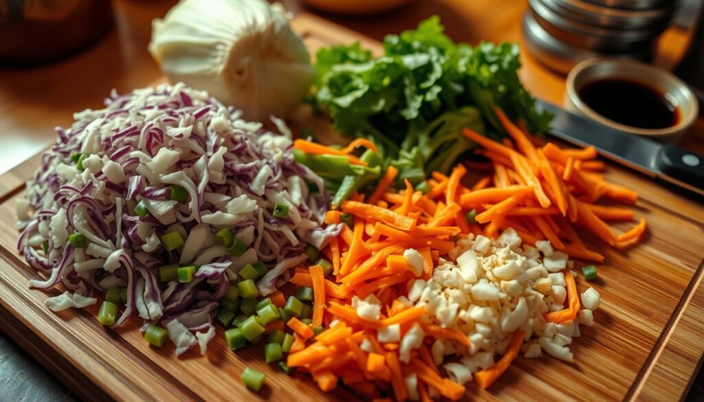 préparation des légumes pour gyoza.