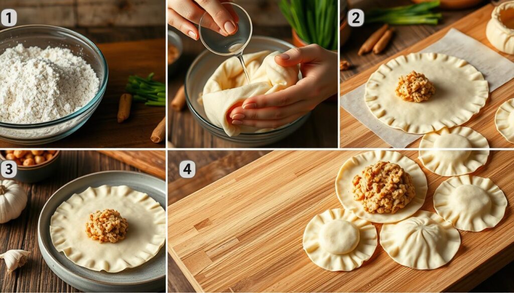 étapes pour préparer des gyoza au poulet