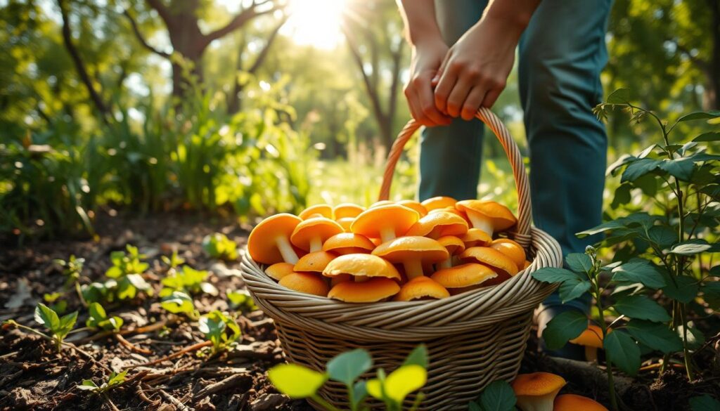 récolte champignon orange